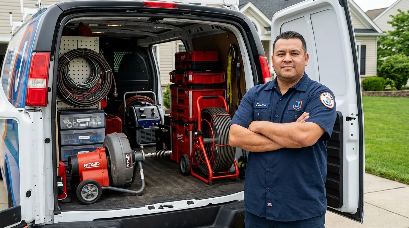 Professional drain cleaning equipment and Johns Plumbing LLC plumber in Groton