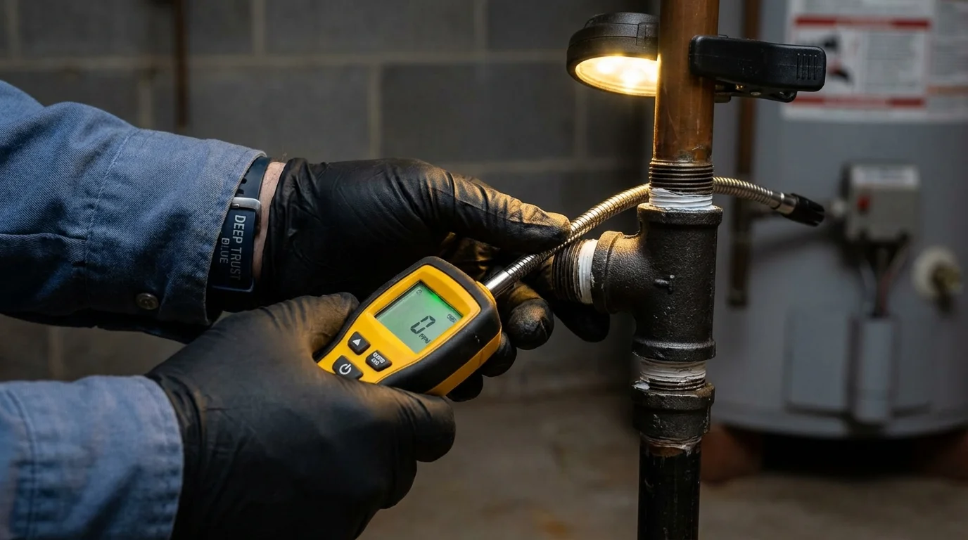 Gas leak detection with electronic sniffer by Johns Plumbing LLC in Groton