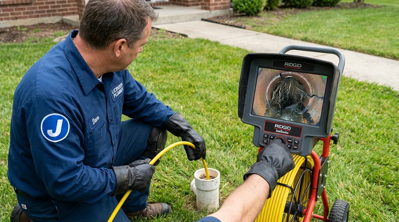 Sewer camera inspection being performed by Johns Plumbing LLC in Groton